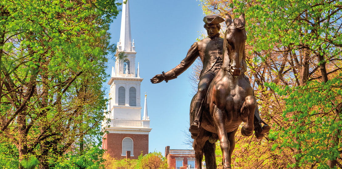 The Paul Revere Statue on the 'Freedom Trail' in Boston, USA